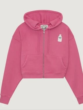 New Dairy Boy Milk Bottle Pink Zip-Up Crop Hoodie M